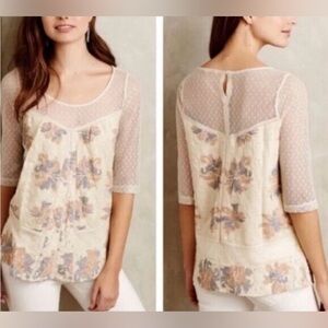 Anthropologie Meadow Rue Small Floral Polka Dot Lace Blouse